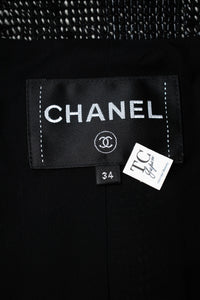 CHANEL 22PF Black White Cotton Wool Collarless Tweed Jacket 34 シャネル ブラック ホワイト コットン ウール ノーカラー ツイード ジャケット 即発
