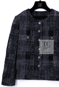 CHANEL 22PF Black White Cotton Wool Collarless Tweed Jacket 34 シャネル ブラック ホワイト コットン ウール ノーカラー ツイード ジャケット 即発