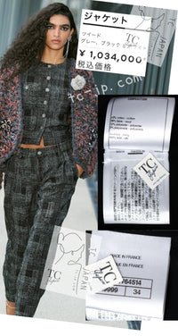CHANEL 22PF Black White Cotton Wool Collarless Tweed Jacket 34 シャネル ブラック ホワイト コットン ウール ノーカラー ツイード ジャケット 即発