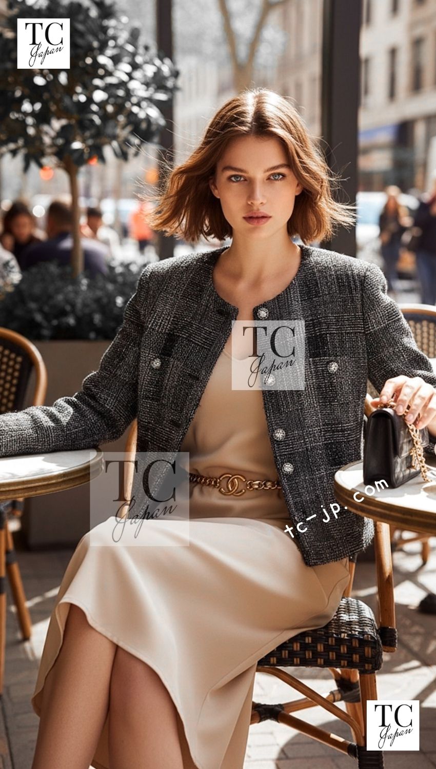 CHANEL 22PF Black White Cotton Wool Collarless Tweed Jacket 34 シャネル ブラック ホワイト コットン ウール ノーカラー ツイード ジャケット 即発