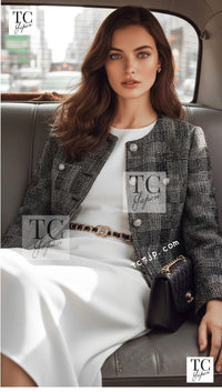 CHANEL 22PF Black White Cotton Wool Collarless Tweed Jacket 34 シャネル ブラック ホワイト コットン ウール ノーカラー ツイード ジャケット 即発