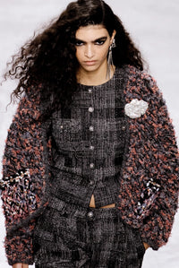 CHANEL 22PF Black White Cotton Wool Collarless Tweed Jacket 34 シャネル ブラック ホワイト コットン ウール ノーカラー ツイード ジャケット 即発