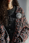 CHANEL 22PF Black White Cotton Wool Collarless Tweed Jacket 34 シャネル ブラック ホワイト コットン ウール ノーカラー ツイード ジャケット 即発