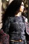 CHANEL 22PF Black White Cotton Wool Collarless Tweed Jacket 34 シャネル ブラック ホワイト コットン ウール ノーカラー ツイード ジャケット 即発