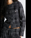 CHANEL 22PF Black White Cotton Wool Collarless Tweed Jacket 34 シャネル ブラック ホワイト コットン ウール ノーカラー ツイード ジャケット 即発