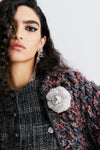 CHANEL 22PF Black White Cotton Wool Collarless Tweed Jacket 34 シャネル ブラック ホワイト コットン ウール ノーカラー ツイード ジャケット 即発