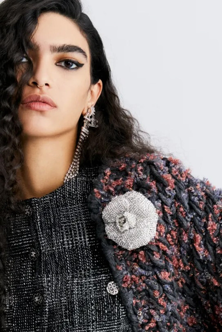 CHANEL 22PF Black White Cotton Wool Collarless Tweed Jacket 34 シャネル ブラック ホワイト コットン ウール ノーカラー ツイード ジャケット 即発