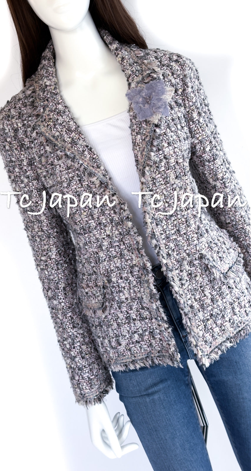 CHANEL 04A Gray Pink Lavender Multi Color Tweed Jacket 38 シャネル グレー ピンク ラベンダー マルチカラー ツイード ジャケット 即発