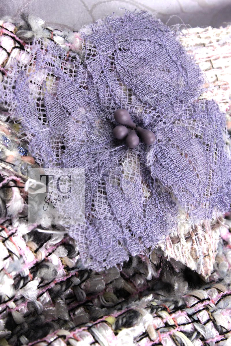 CHANEL 04A Gray Pink Lavender Multi Color Tweed Jacket 38 シャネル グレー ピンク ラベンダー マルチカラー ツイード ジャケット 即発