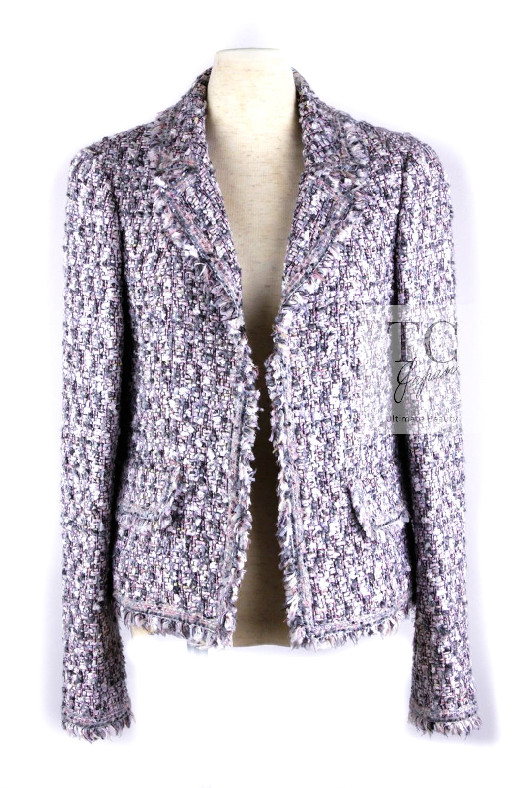 CHANEL 04A Gray Pink Lavender Multi Color Tweed Jacket 38 シャネル グレー ピンク ラベンダー マルチカラー ツイード ジャケット 即発