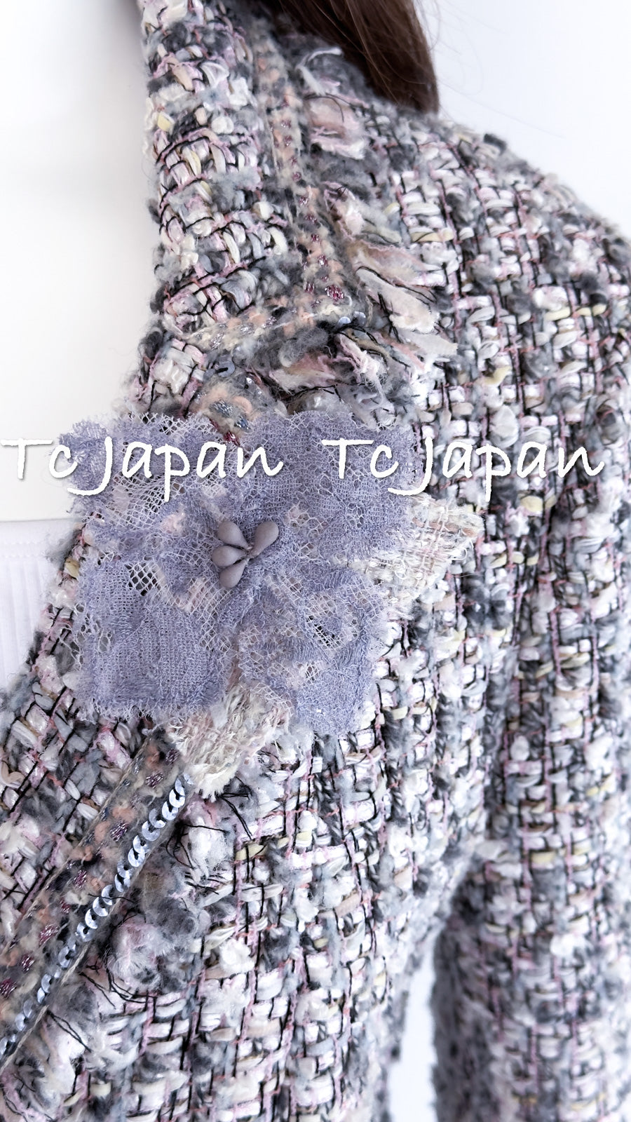 シャネル ジャケット CHANEL グレー ピンク ラベンダー マルチカラー