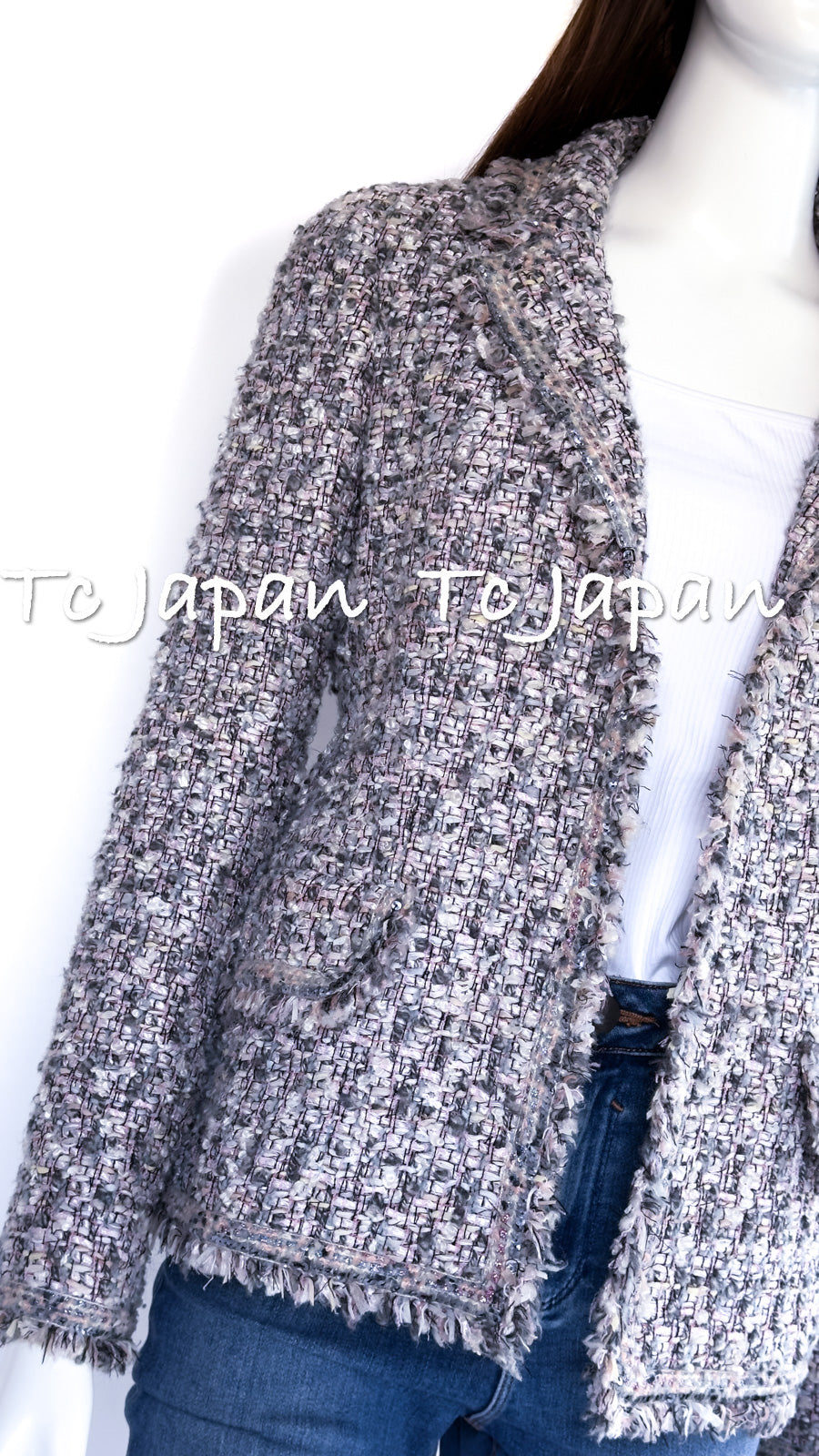 シャネル ジャケット CHANEL グレー ピンク ラベンダー マルチカラー