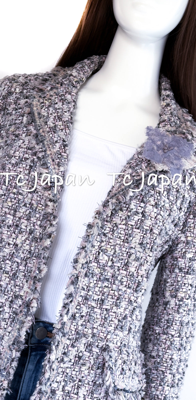 CHANEL 04A Gray Pink Lavender Multi Color Tweed Jacket 38 シャネル グレー ピンク ラベンダー マルチカラー ツイード ジャケット 即発