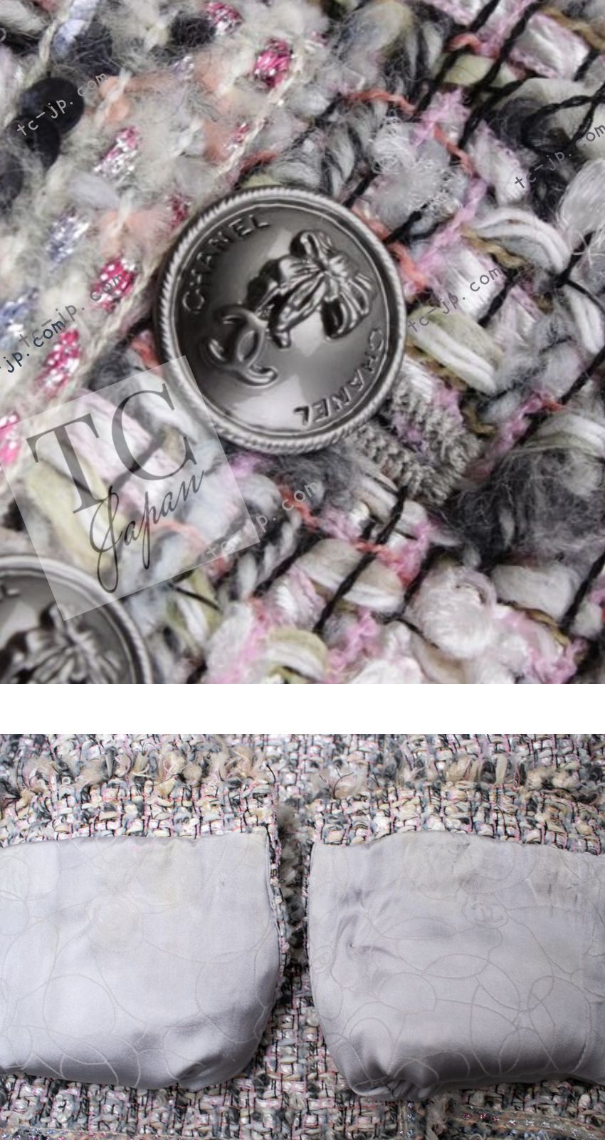 シャネル ジャケット CHANEL グレー ピンク ラベンダー マルチカラー