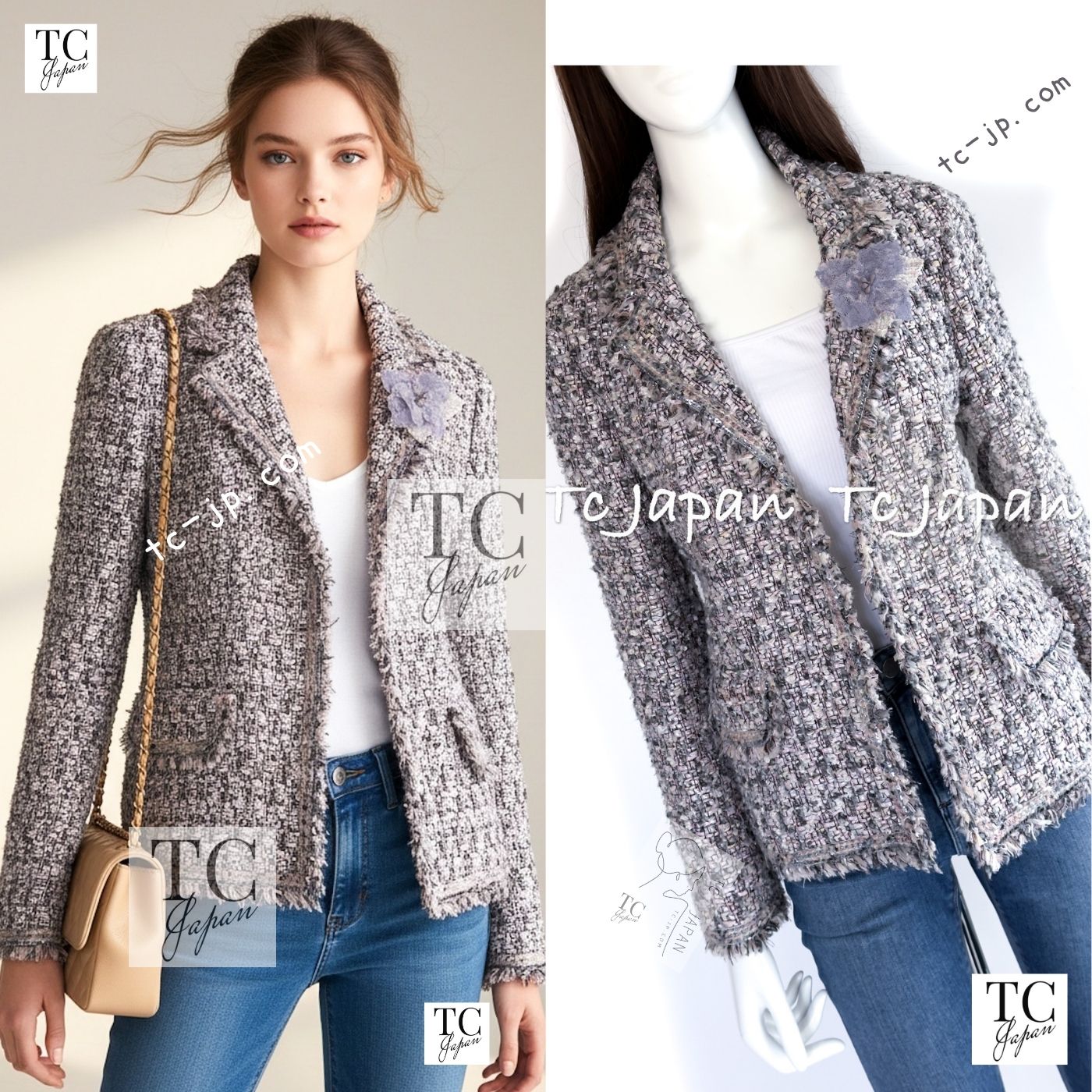 CHANEL 04A Gray Pink Lavender Multi Color Tweed Jacket 38 シャネル グレー ピンク ラベンダー マルチカラー ツイード ジャケット 即発