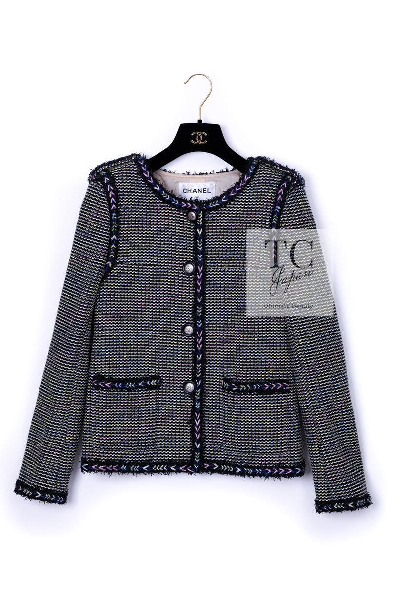 CHANEL 16S Black Multicolor Epaulettes Trimming Jacket 34 36 シャネル ブラック マルチカラー 肩章 ココマーク ボタン ジャケット 即発