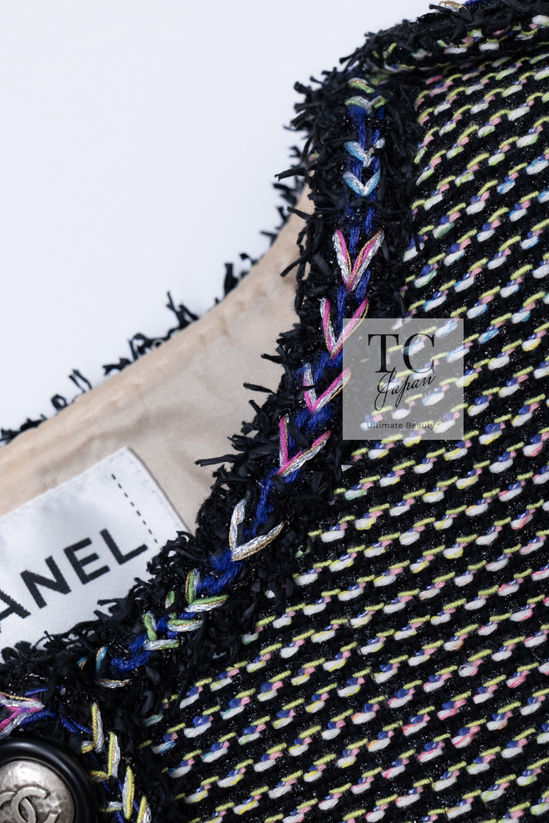 CHANEL 16S Black Multicolor Epaulettes Trimming Jacket 34 36 シャネル ブラック マルチカラー 肩章 ココマーク ボタン ジャケット 即発