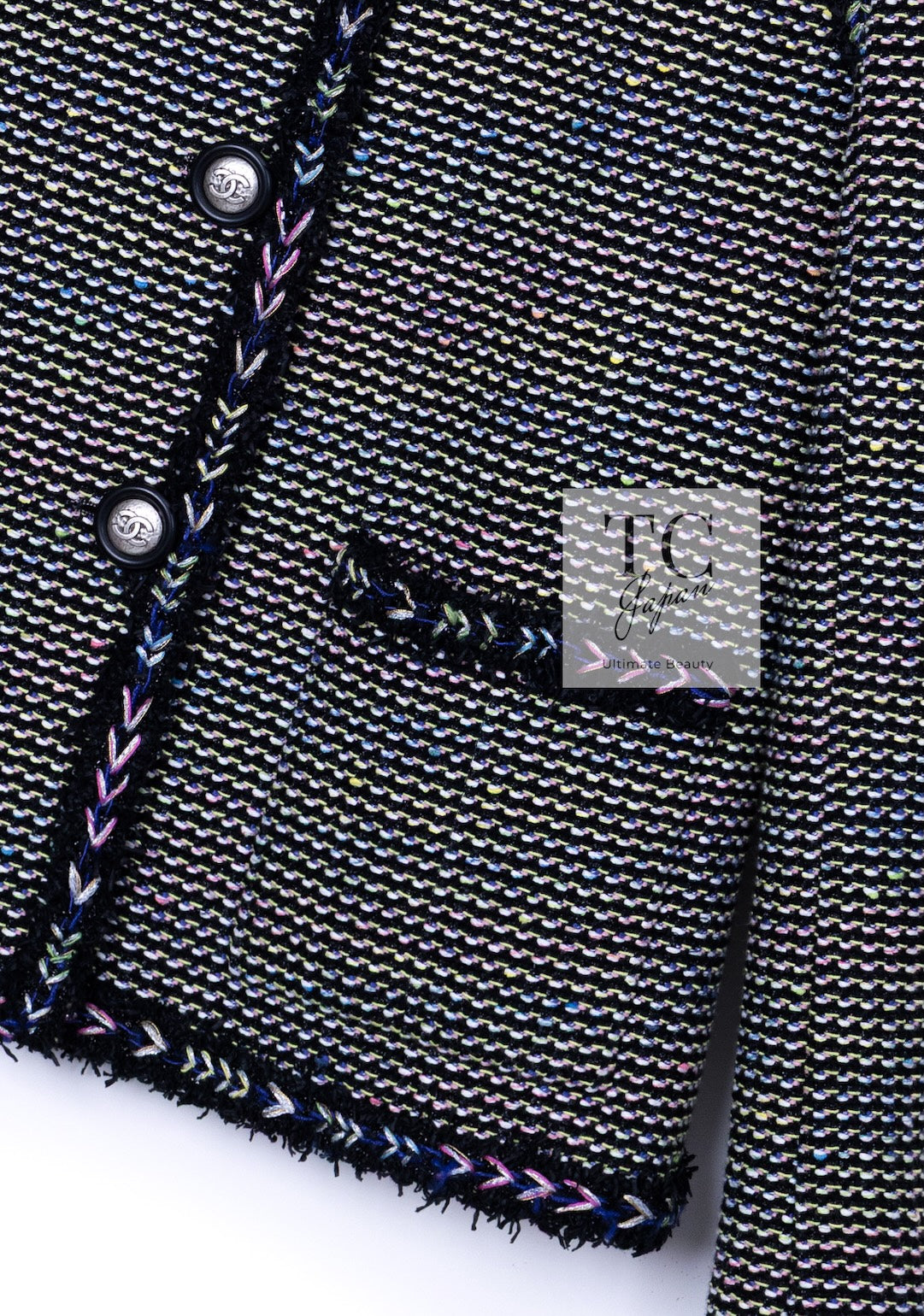 CHANEL 16S Black Multicolor Epaulettes Trimming Jacket 34 36 シャネル ブラック マルチカラー 肩章 ココマーク ボタン ジャケット 即発