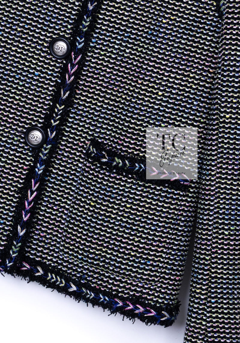 CHANEL 16S Black Multicolor Epaulettes Trimming Jacket 34 36 シャネル ブラック マルチカラー 肩章 ココマーク ボタン ジャケット 即発