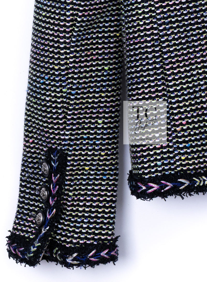 CHANEL 16S Black Multicolor Epaulettes Trimming Jacket 34 36 シャネル ブラック マルチカラー 肩章 ココマーク ボタン ジャケット 即発