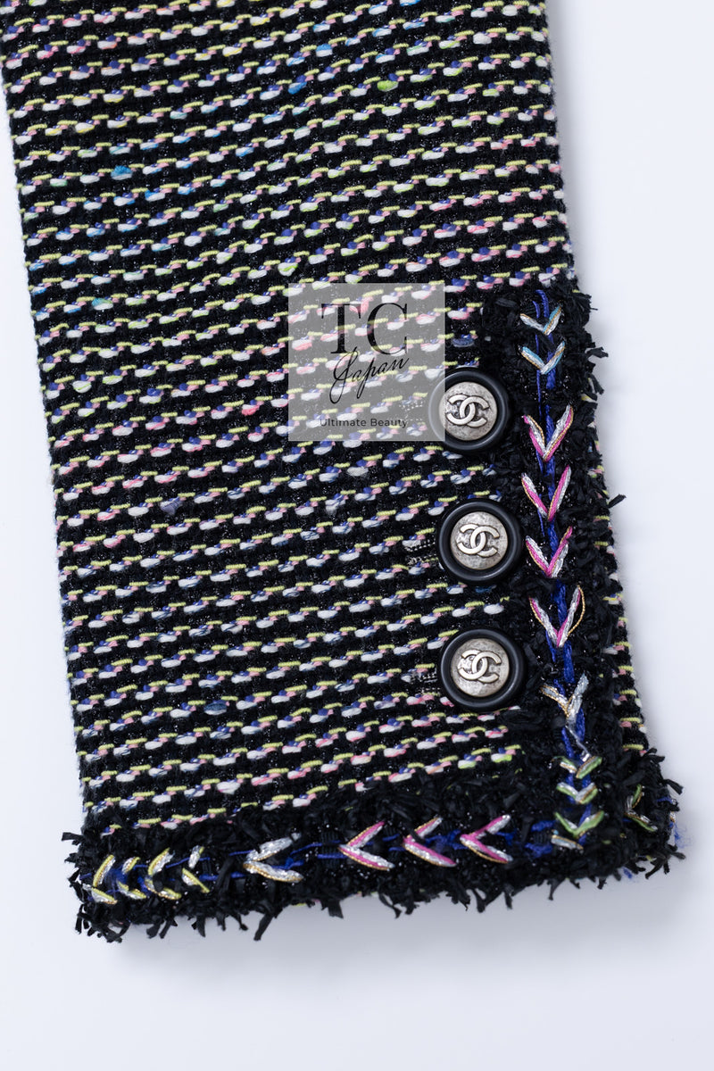CHANEL 16S Black Multicolor Epaulettes Trimming Jacket 34 36 シャネル ブラック マルチカラー 肩章 ココマーク ボタン ジャケット 即発