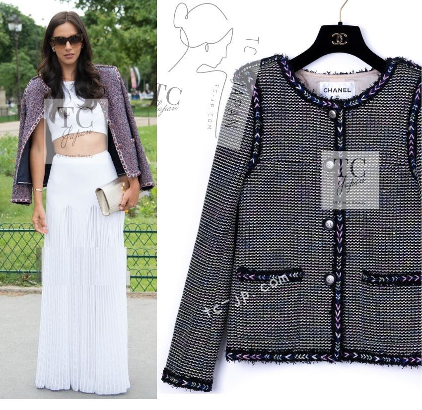 CHANEL 16S Black Multicolor Epaulettes Trimming Jacket 34 36 シャネル ブラック マルチカラー 肩章 ココマーク ボタン ジャケット 即発