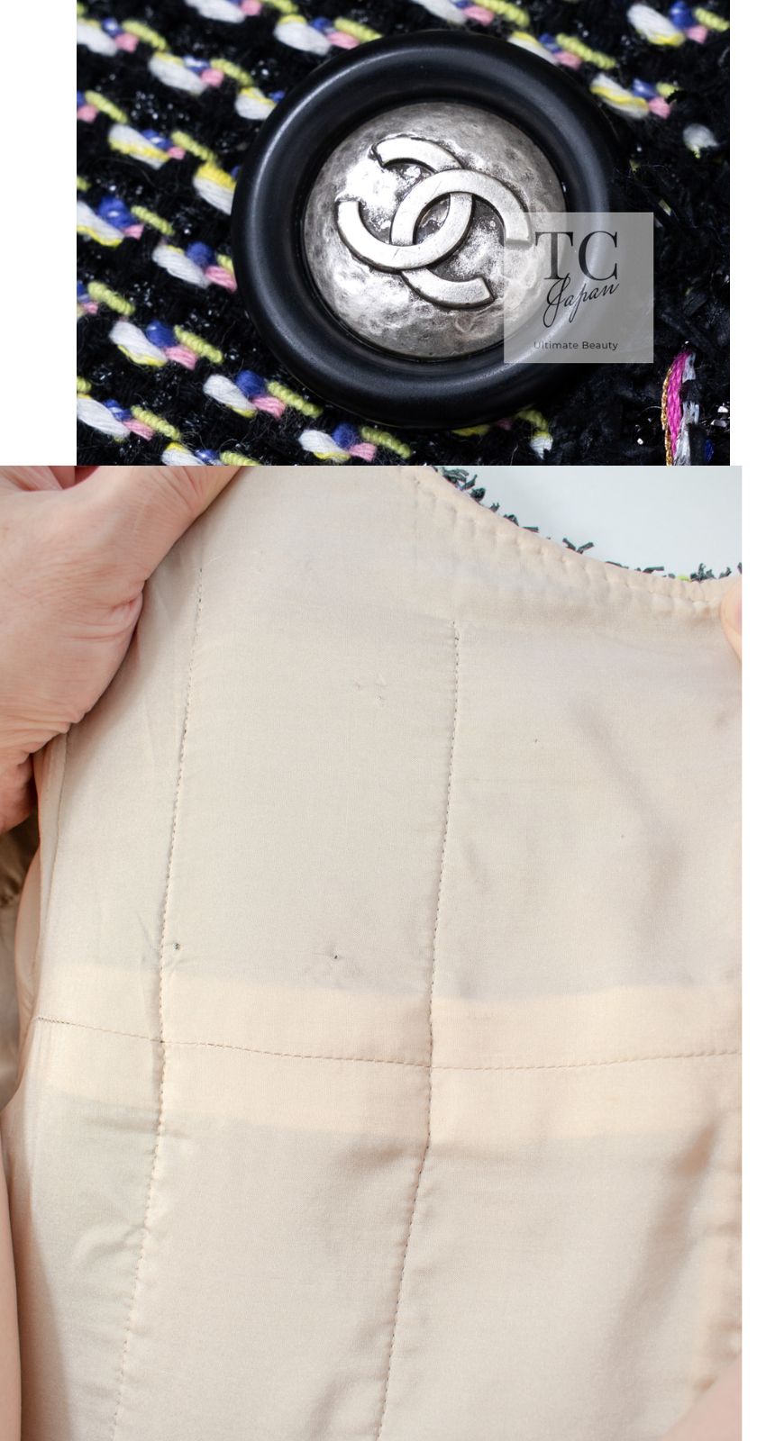 CHANEL 16S Black Multicolor Epaulettes Trimming Jacket 34 36 シャネル ブラック マルチカラー 肩章 ココマーク ボタン ジャケット 即発