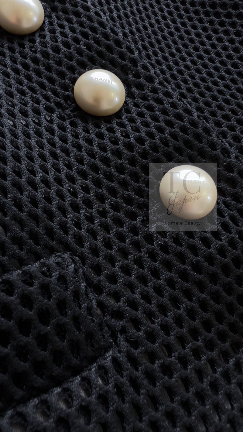 CHANEL 13S Black Pearl Button Mesh Jacket 38 シャネル ブラック パール ボタン メッシュ ジャケット 即発