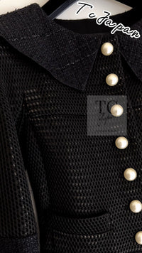 CHANEL 13S Black Pearl Button Mesh Jacket 38 シャネル ブラック パール ボタン メッシュ ジャケット 即発
