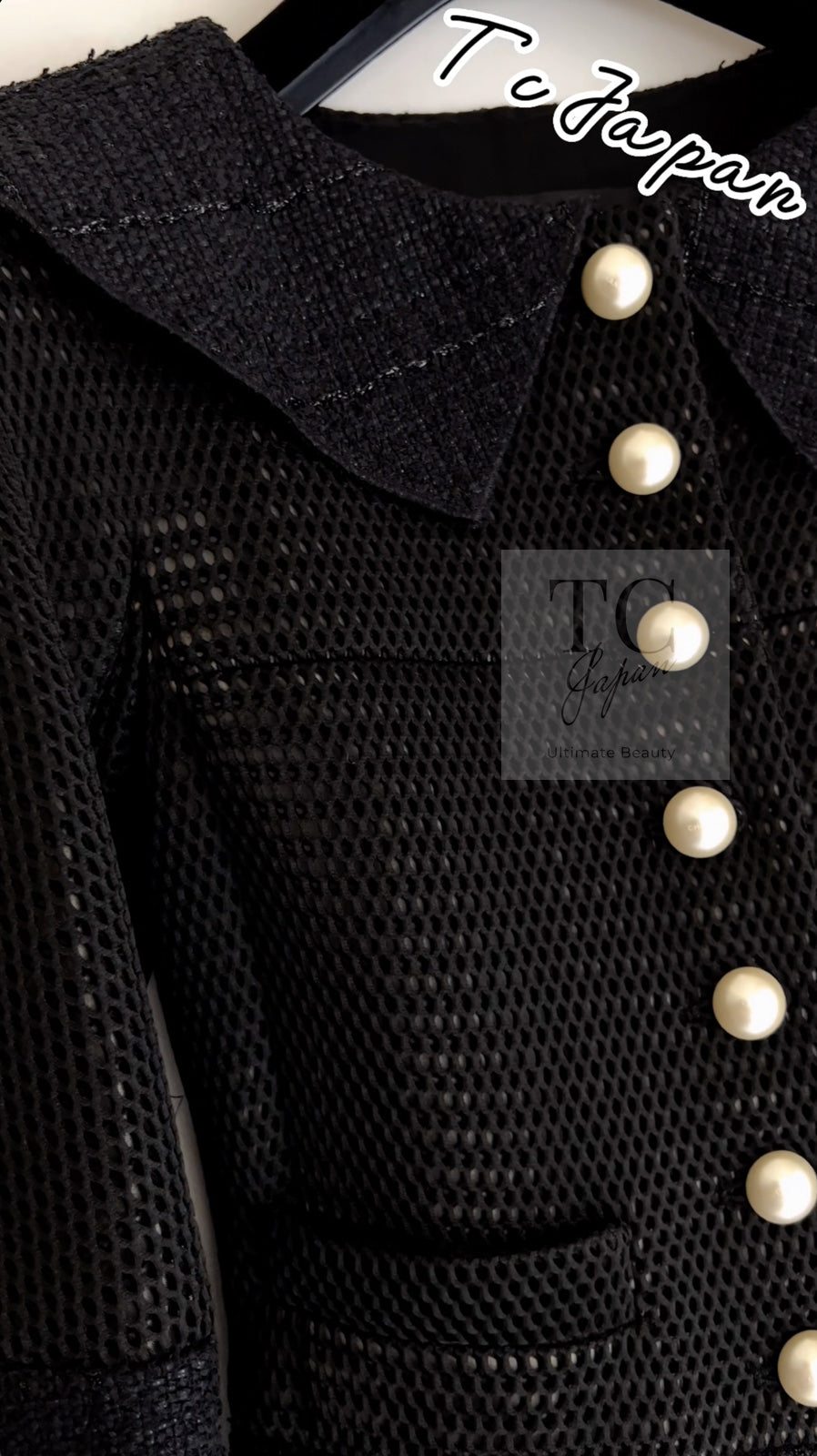 CHANEL 13S Black Pearl Button Mesh Jacket 38 シャネル ブラック パール ボタン メッシュ ジャケット 即発