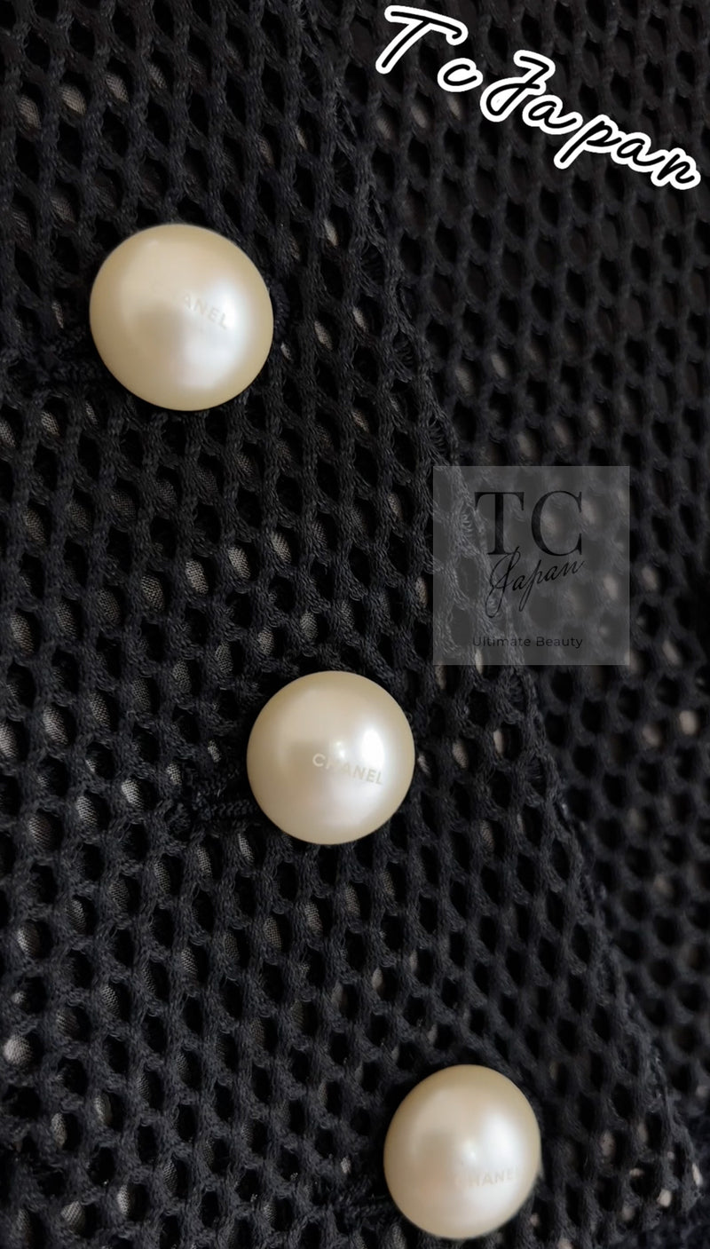 CHANEL 13S Black Pearl Button Mesh Jacket 38 シャネル ブラック パール ボタン メッシュ ジャケット 即発