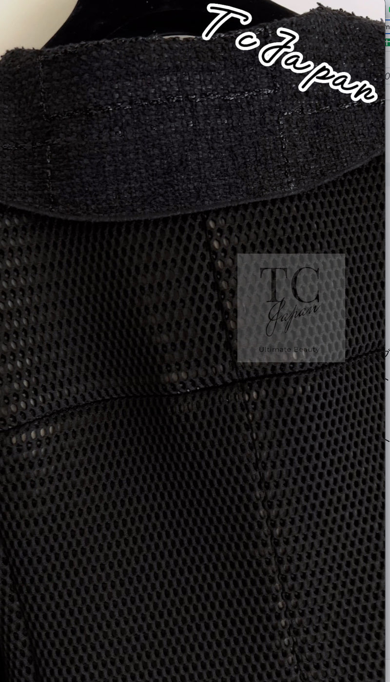 CHANEL 13S Black Pearl Button Mesh Jacket 38 シャネル ブラック パール ボタン メッシュ ジャケット 即発