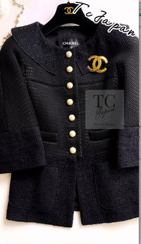 CHANEL 13S Black Pearl Button Mesh Jacket 38 シャネル ブラック パール ボタン メッシュ ジャケット 即発
