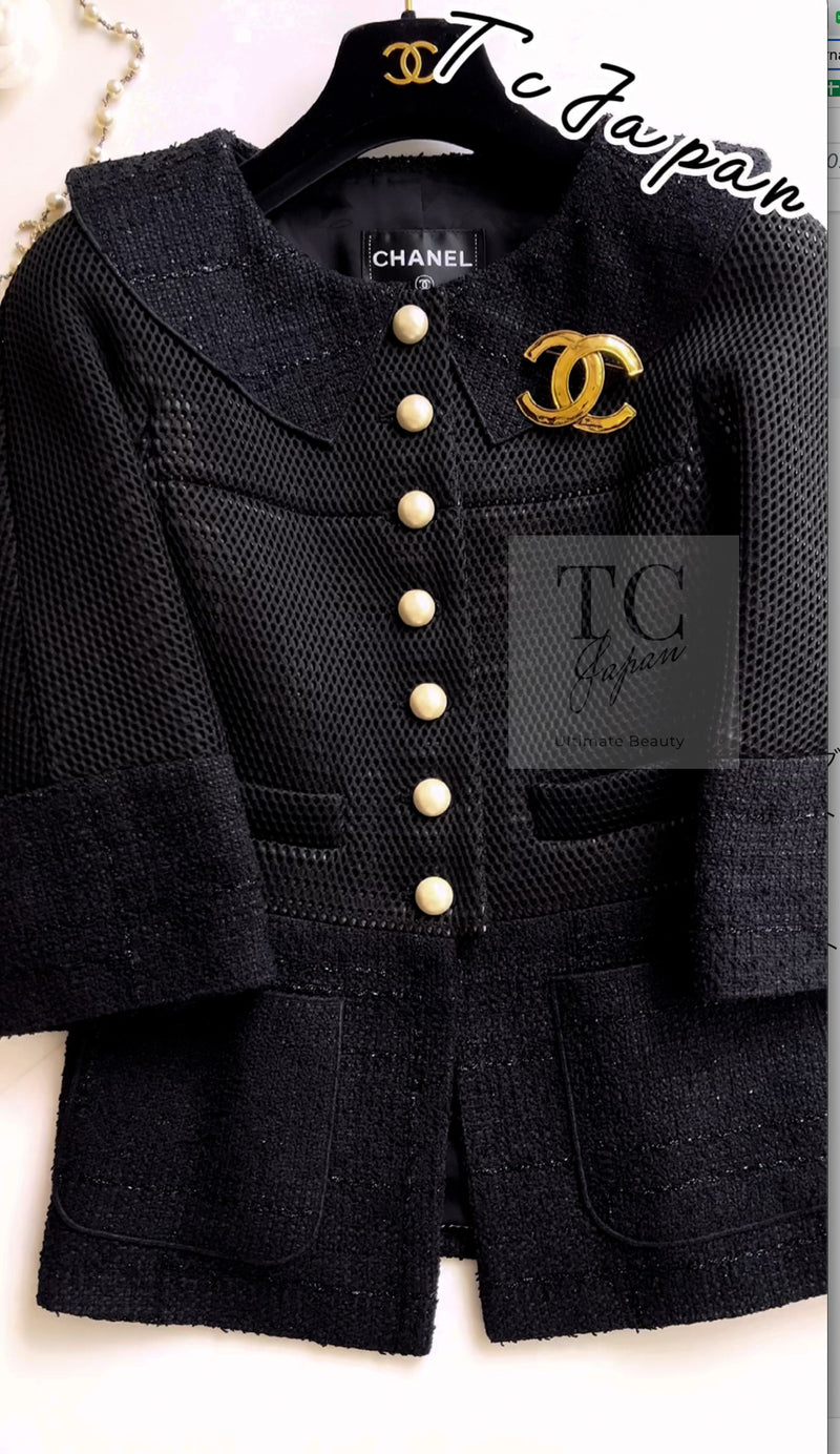 CHANEL 13S Black Pearl Button Mesh Jacket 38 シャネル ブラック パール ボタン メッシュ ジャケット 即発