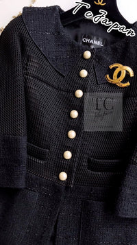 CHANEL 13S Black Pearl Button Mesh Jacket 38 シャネル ブラック パール ボタン メッシュ ジャケット 即発