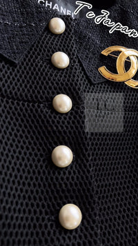 CHANEL 13S Black Pearl Button Mesh Jacket 38 シャネル ブラック パール ボタン メッシュ ジャケット 即発