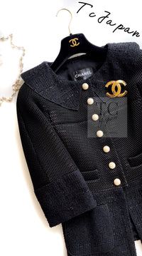 CHANEL 13S Black Pearl Button Mesh Jacket 38 シャネル ブラック パール ボタン メッシュ ジャケット 即発