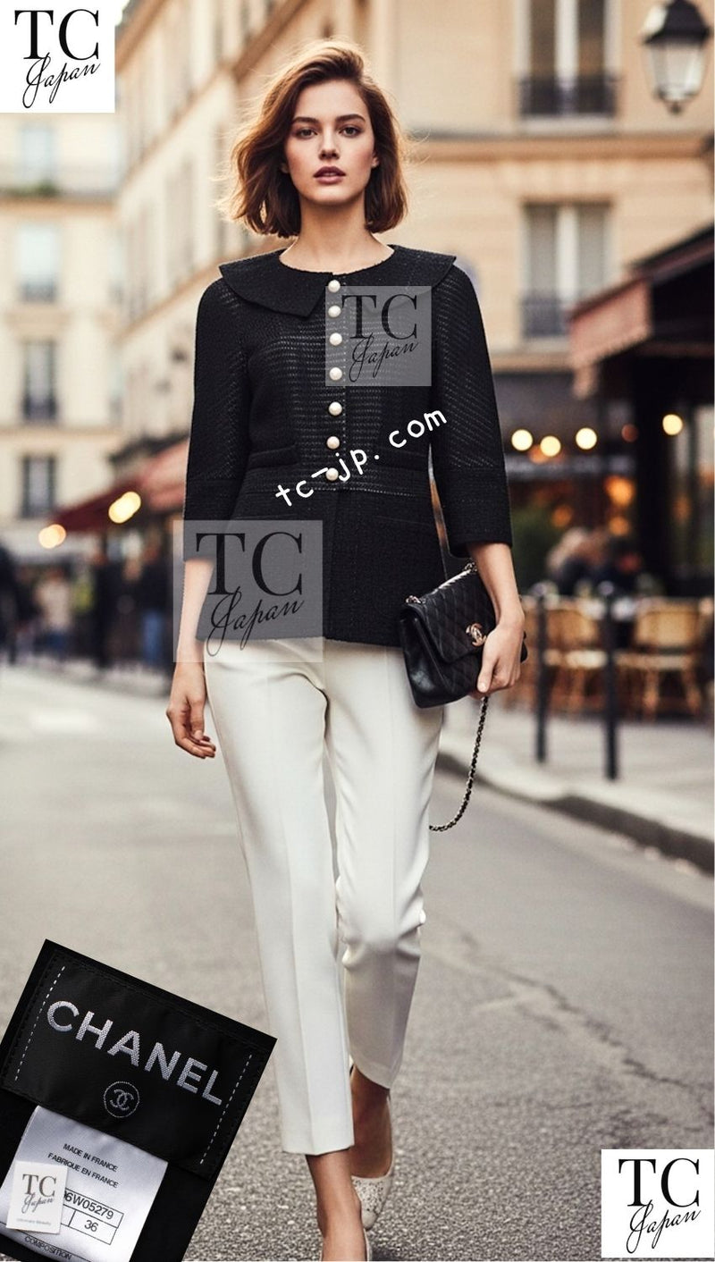 CHANEL 13S Black Pearl Button Mesh Jacket 36 38 シャネル ブラック パール ボタン メッシュ ジャケット 即発