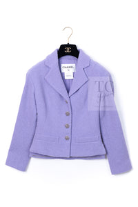 CHANEL 12C Lavender Purple CC Logo Button Tweed Jacket 34 シャネル ラベンダー パープル ココ ボタン ツイード ジャケット 即発