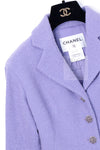 CHANEL 12C Lavender Purple CC Logo Button Tweed Jacket 34 シャネル ラベンダー パープル ココ ボタン ツイード ジャケット 即発