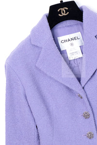 CHANEL 12C Lavender Purple CC Logo Button Tweed Jacket 34 シャネル ラベンダー パープル ココ ボタン ツイード ジャケット 即発