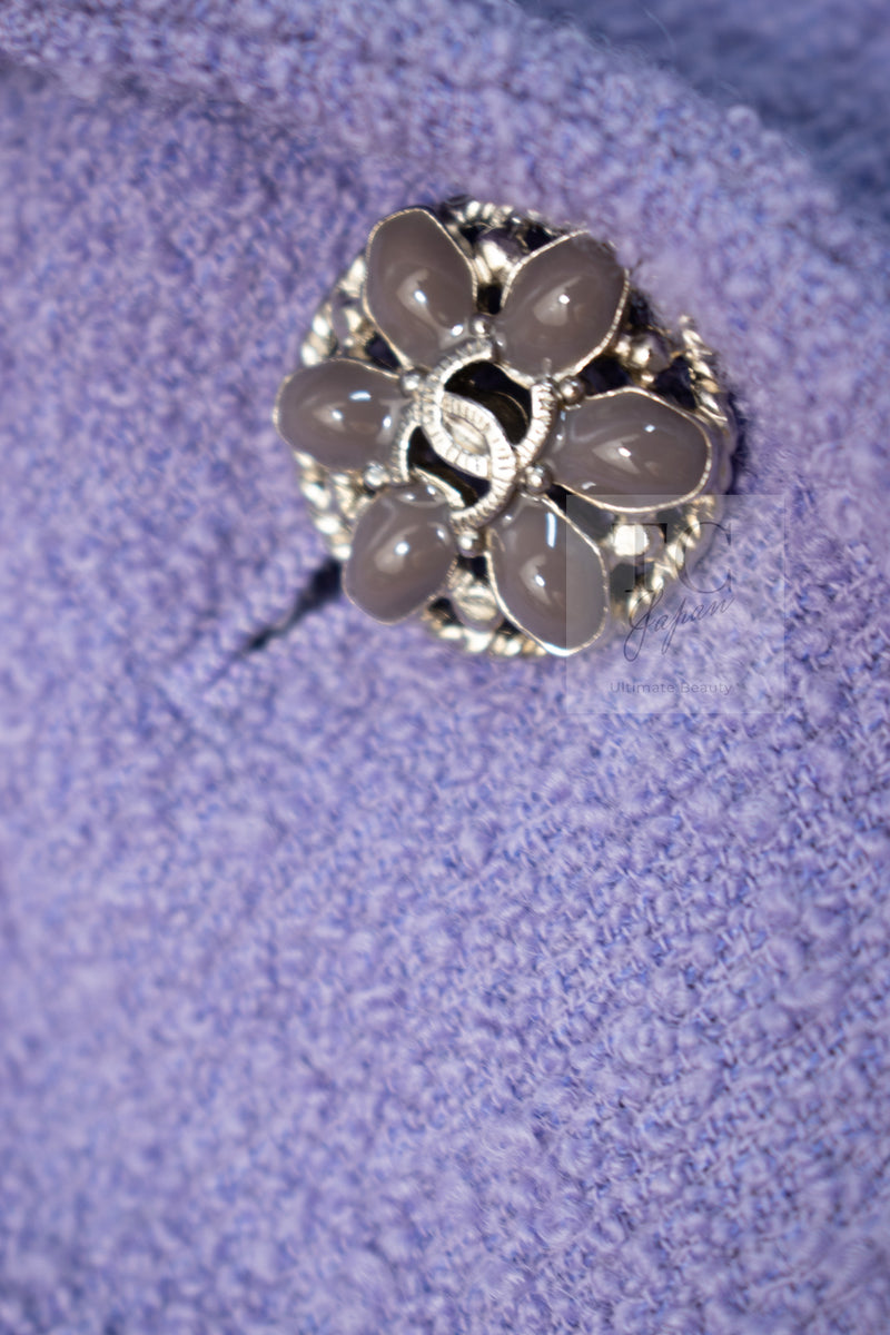 CHANEL 12C Lavender Purple CC Logo Button Tweed Jacket 34 シャネル ラベンダー パープル ココ ボタン ツイード ジャケット 即発