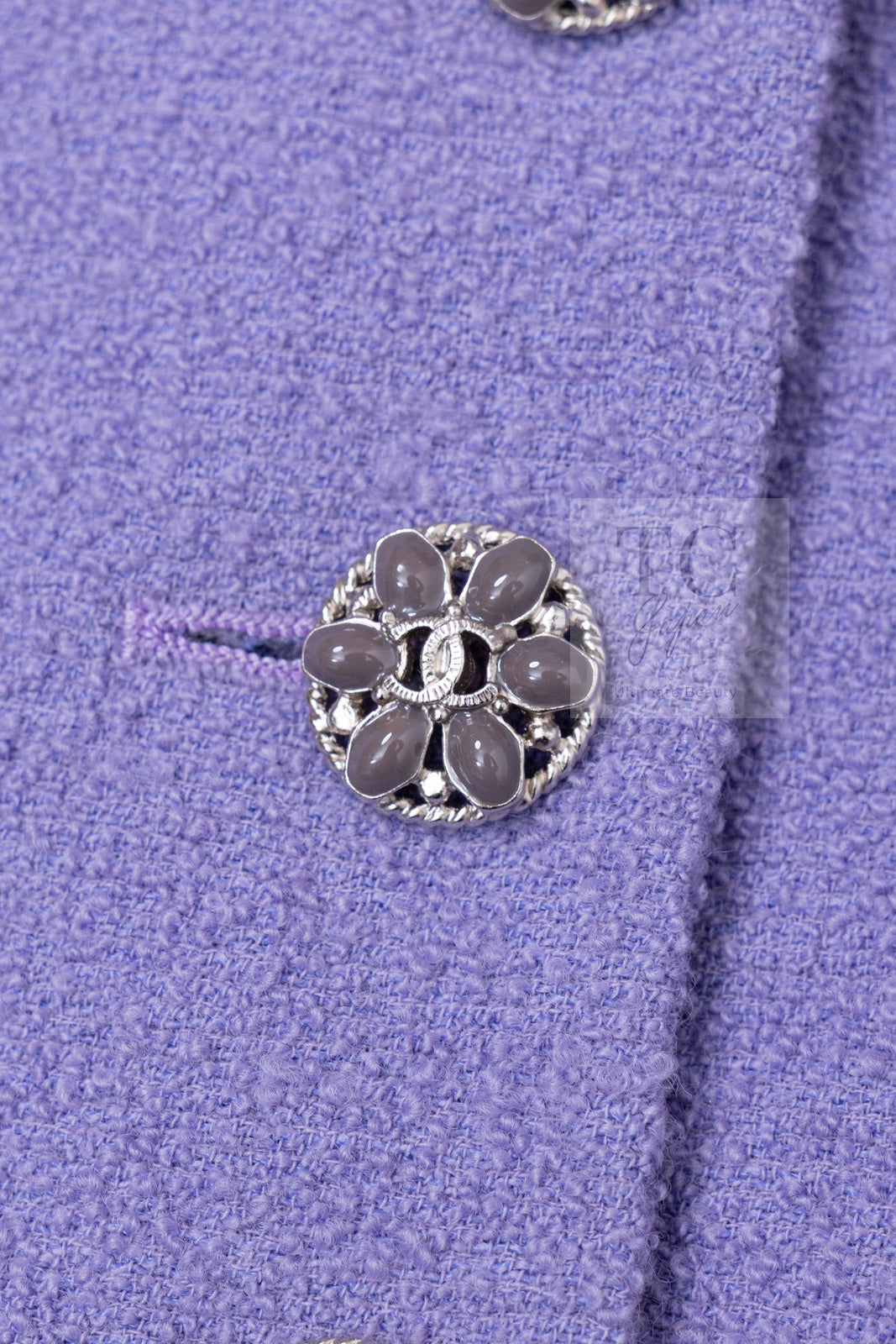 CHANEL 12C Lavender Purple CC Logo Button Tweed Jacket 34 シャネル ラベンダー パープル ココ ボタン ツイード ジャケット 即発