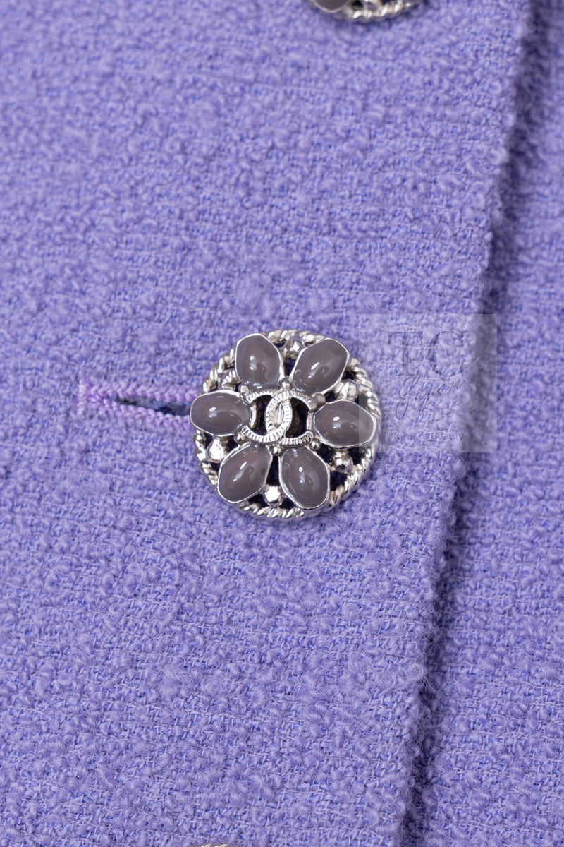 CHANEL 12C Lavender Purple CC Logo Button Tweed Jacket 34 シャネル ラベンダー パープル ココ ボタン ツイード ジャケット 即発