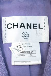 CHANEL 12C Lavender Purple CC Logo Button Tweed Jacket 34 シャネル ラベンダー パープル ココ ボタン ツイード ジャケット 即発