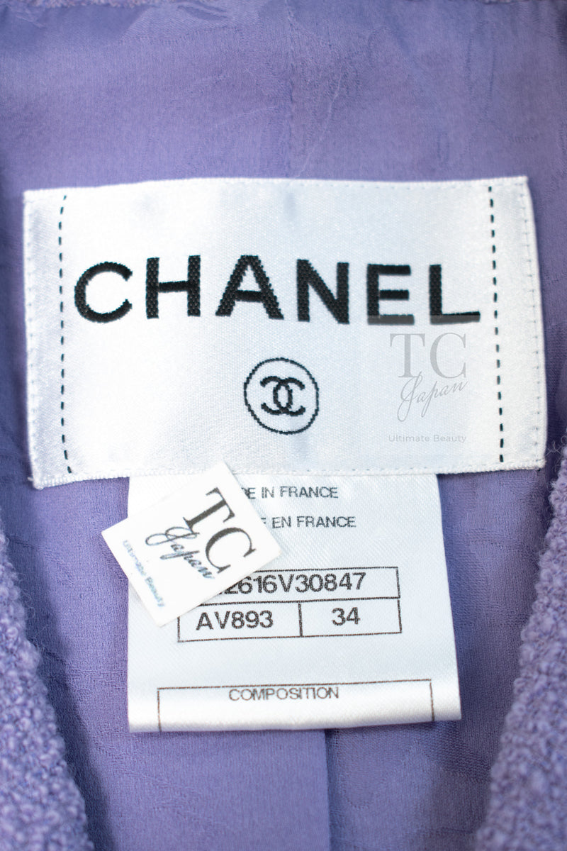 CHANEL 12C Lavender Purple CC Logo Button Tweed Jacket 34 シャネル ラベンダー パープル ココ ボタン ツイード ジャケット 即発