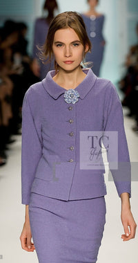CHANEL 12C Lavender Purple CC Logo Button Tweed Jacket 34 シャネル ラベンダー パープル ココ ボタン ツイード ジャケット 即発