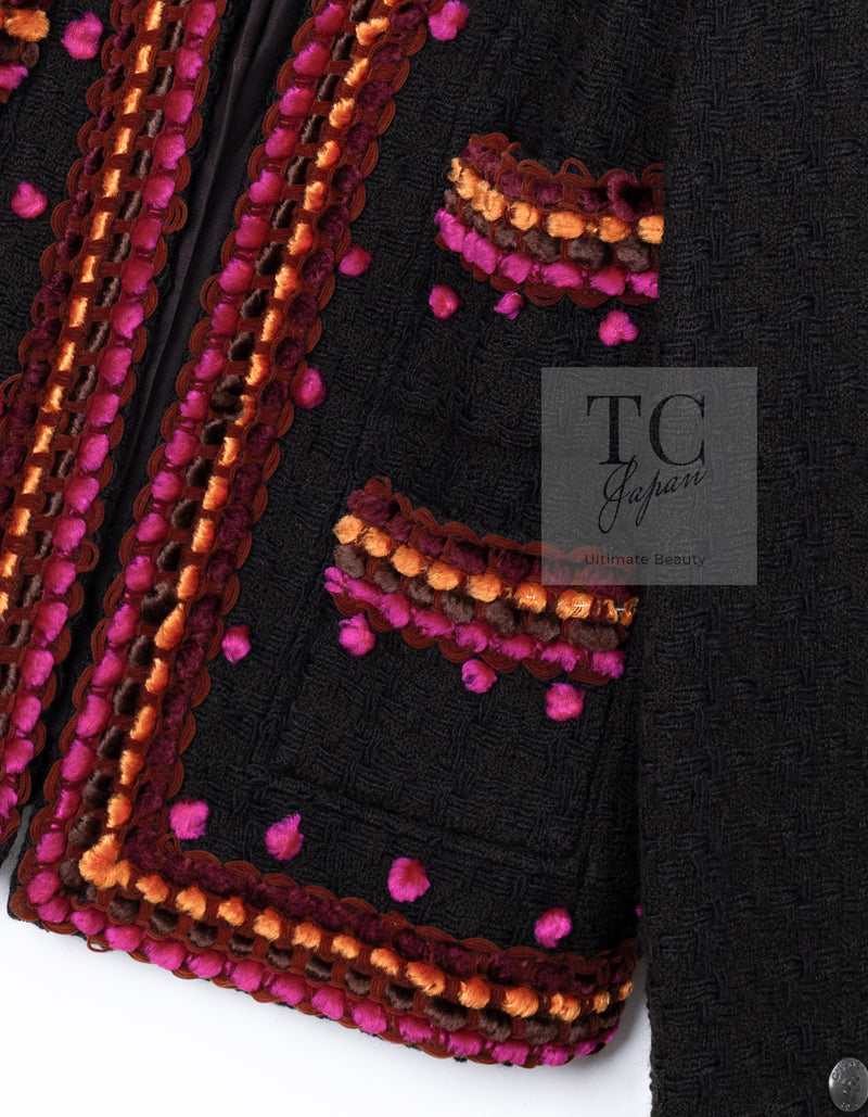 CHANEL 97A Vintage Brown Orange Pink Trim Wool Tweed Jacket 40 シャネル ヴィンテージ ブラウン オレンジ ピンク トリム ウール ツイード ジャケット 即発