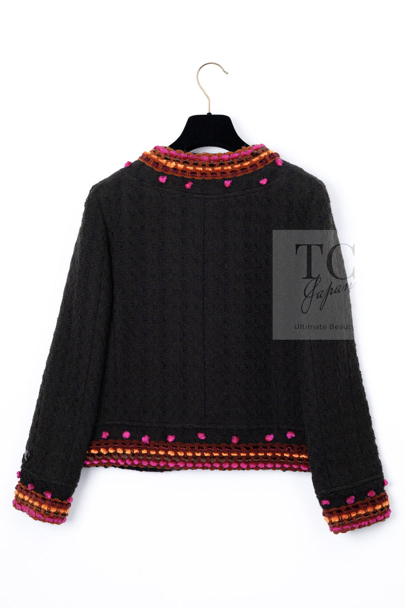 CHANEL 97A Vintage Brown Orange Pink Trim Wool Tweed Jacket 40 シャネル ヴィンテージ ブラウン オレンジ ピンク トリム ウール ツイード ジャケット 即発