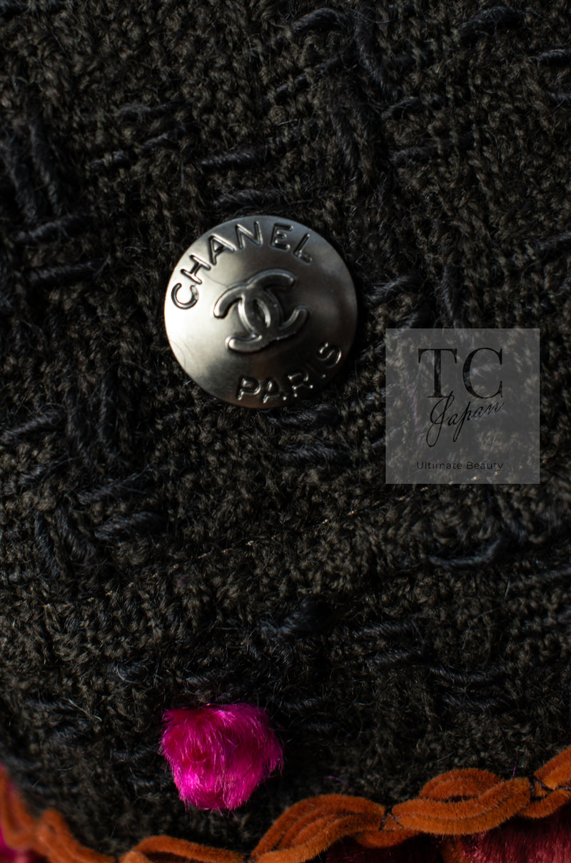 CHANEL 97A Vintage Brown Orange Pink Trim Wool Tweed Jacket 40 シャネル ヴィンテージ ブラウン オレンジ ピンク トリム ウール ツイード ジャケット 即発
